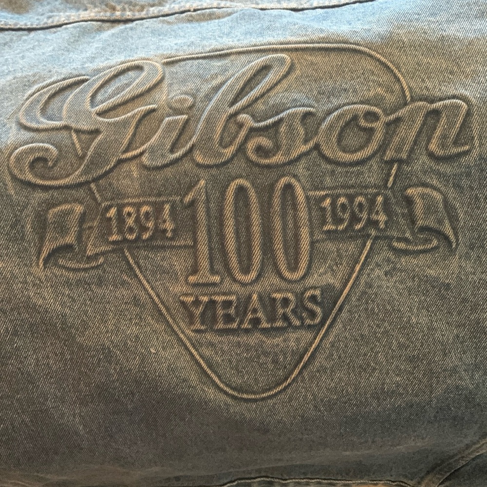 Gibson USA made 100th anniversary (1994) denim jeans jacket. Men’s size Large.